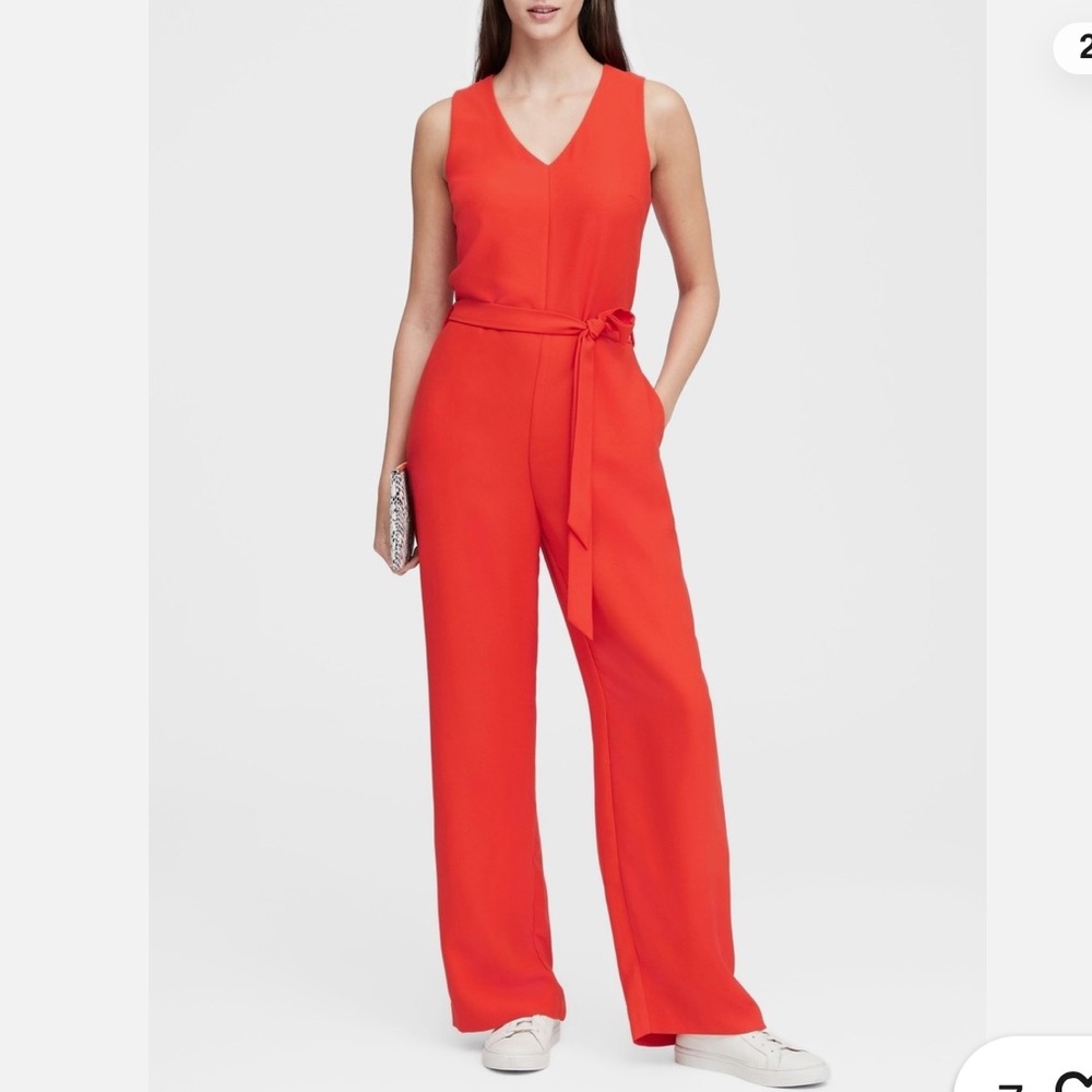 Banana Republic Red Sleeveless V-Neck Jumpsuit